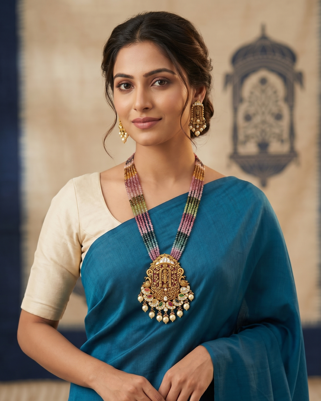 Temple Design Antique Gold Necklace Set